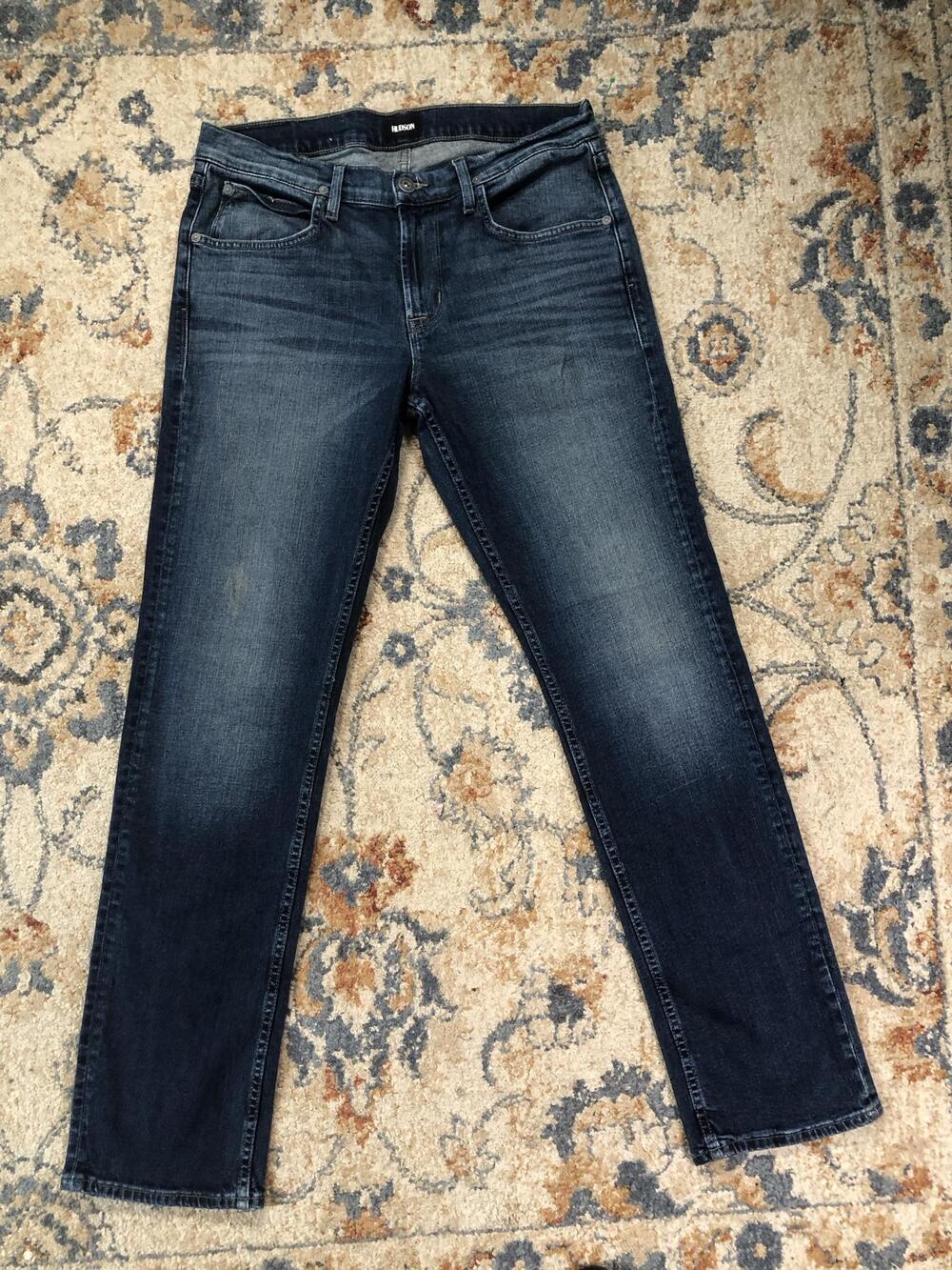 Hudson Jeans Mens 33x32 Blue Medium Wash Slim Straight Stretch Denim Pants